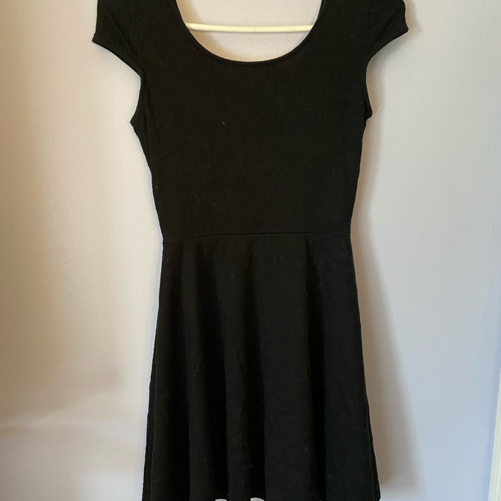 Black Textured Skater Dress